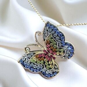 Pastel Multi-Color Butterfly Pendant and 24" Necklace 925 Silver Italy